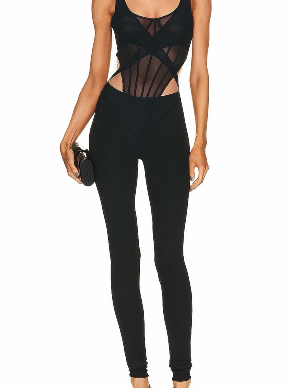 David Koma Net boning overlay Black catsuit jumpsuit